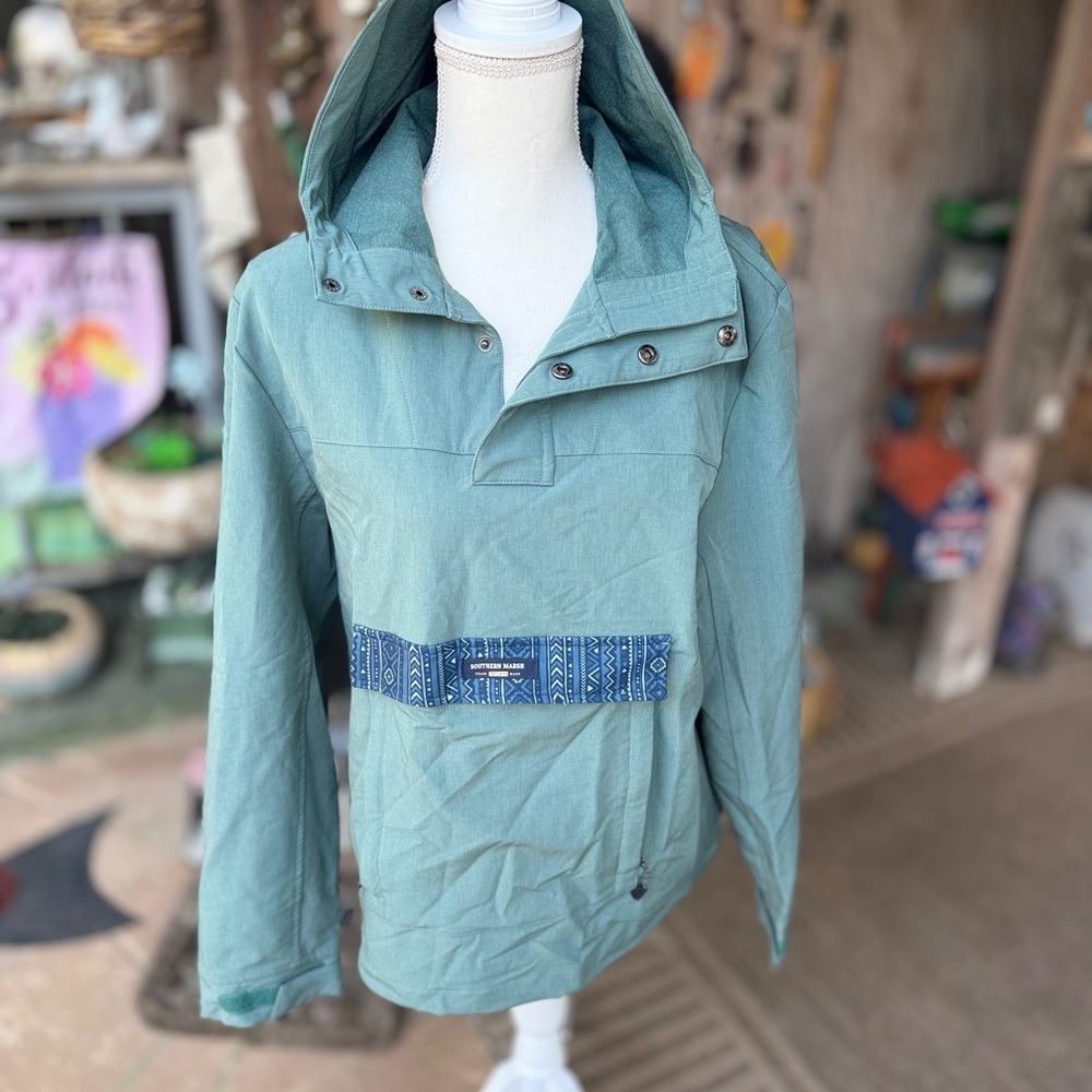 Southern Marsh Green Utility Anorak with Blue Patterned Pocket Accent